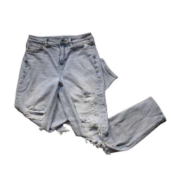 American Eagle Outfitters Denim - American Eagle Mom Jeans Distressed Light Blue High Rise Womens 0